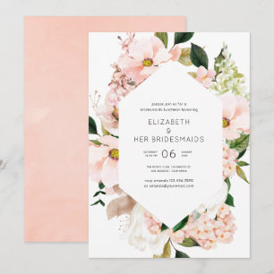  Rosa Blommigt Hydrangeas Bridesmaids Luncheon Inbjudningar