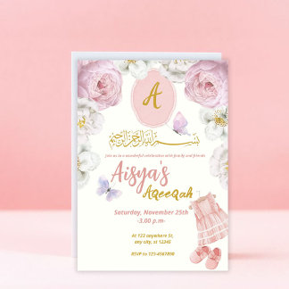 Rosa Blommigt Inbjudan Aqiqa Aqiqah Aqeeqah
