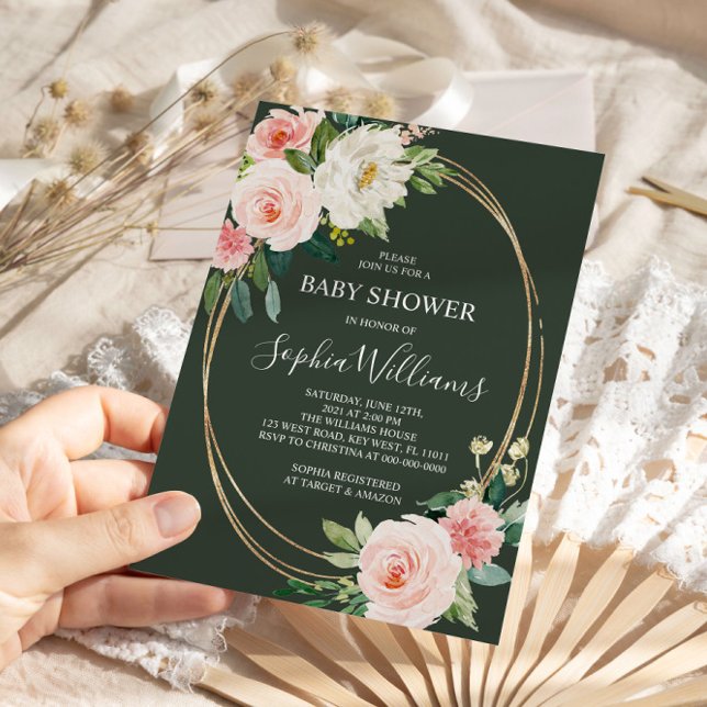  Rosa Blommigt - inbjudan till babyvisningsprogram (Skapare uppladdad)