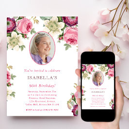 Rosa Blommigt | Inbjudan till fotofödelsedag