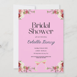 Rosa Blommigt Inbjudningskort för möhippan