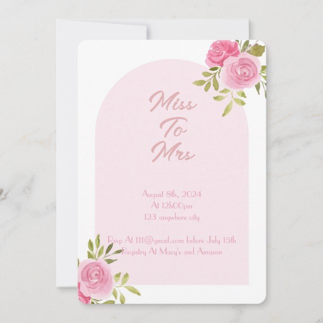 ROSA BLOMMIGT INBJUDNINGSKORT FÖR MÖHIPPAN (Framsida)