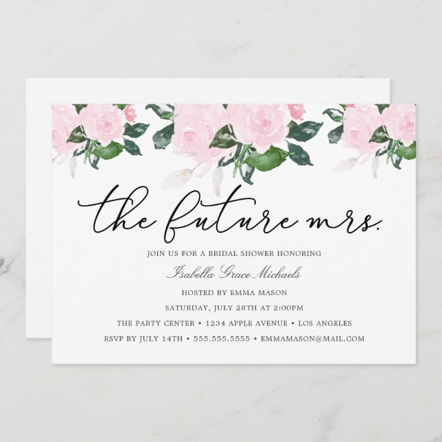 Rosa Blommigt Inbjudningskort för möhippan (Fram/baksida)