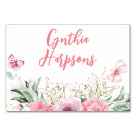 Rosa Blommigt individuellt gästkort Namn Bord Bordsnummer