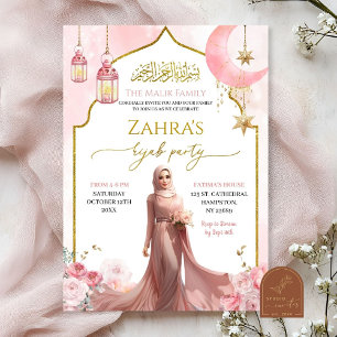 Rosa Blommigt Islamic Girl Hijab Inbjudningar