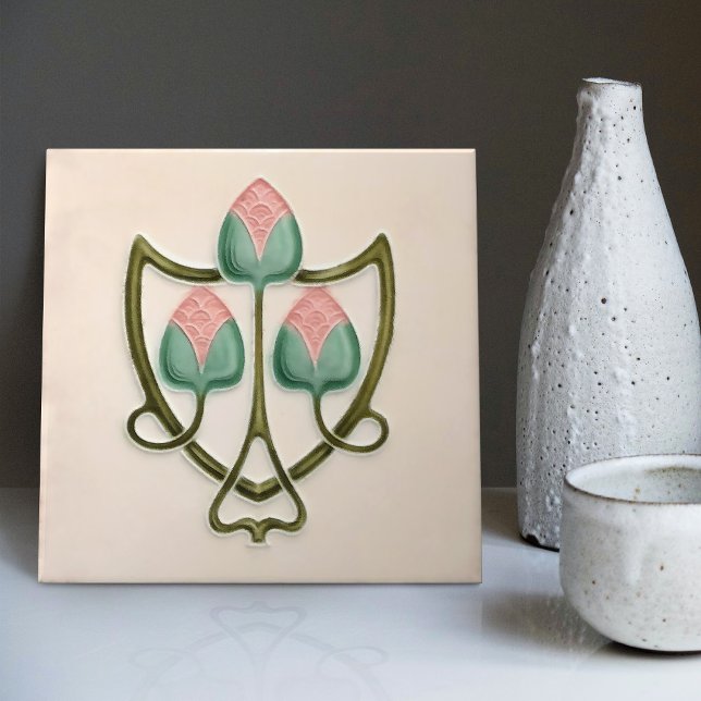 Rosa Blommigt Jugendstill Art nouveau Repro Englan Kakelplatta (Skapare uppladdad)