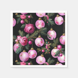 Rosa Blommigt Jul Ornaments & Camellias Black Pappersservett