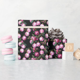 Rosa Blommigt Jul Ornaments & Camellias Black Presentpapper