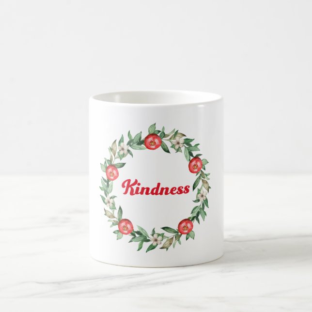 Rosa Blommigt Julfrö Kaffe Mugg-Kindness Kaffemugg (Center)