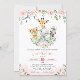 Rosa  Blommigt Jungle Animal Safari Baby Shower Inbjudningar