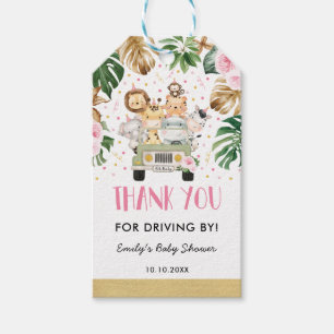 Rosa Blommigt Jungle Safari Drive by Baby Shower Presentetikett