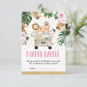 Rosa Blommigt Jungle Safari Flicka Diaper Raffle Tilläggskort