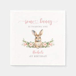 Rosa Blommigt Kanin... 1:a födelsedag Pappersservett