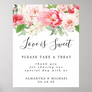 Rosa Blommigt Kärlek är Sweet Bröllop Dessert Pub Poster