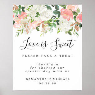 Rosa Blommigt Kärlek är Sweet Bröllop Dessert Pub Poster