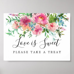 Rosa Blommigt Kärlek är Sweet Bröllop Dessert Pub Poster