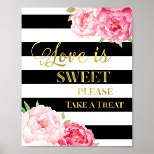 Rosa Blommigt Kärlek är Sweet Sign Guld Black Rand Poster