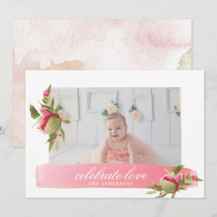 rosa blommigt kärlek firande valentines-fotokort inbjudningar