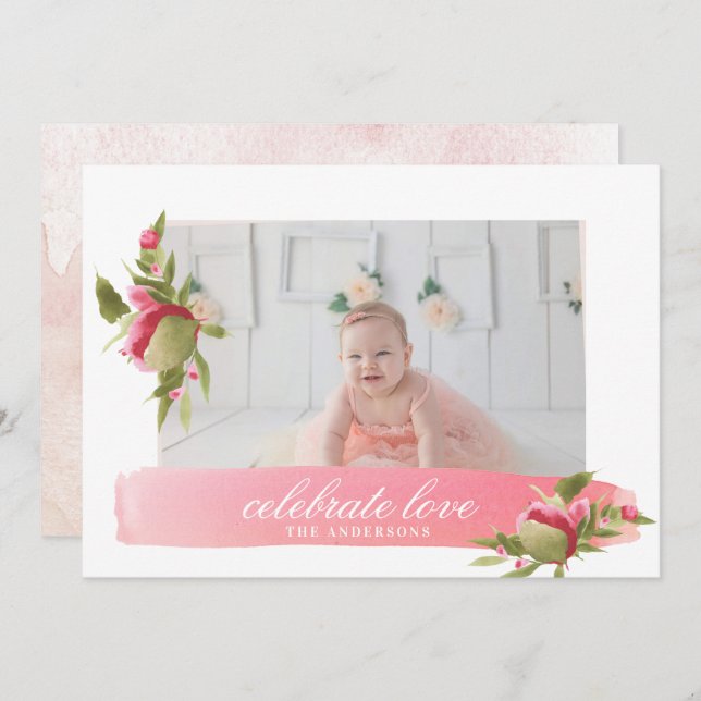 rosa blommigt kärlek firande valentines-fotokort inbjudningar (Fram/baksida)