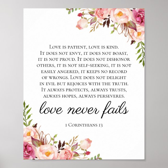 Rosa Blommigt Kärlek Misslyckas aldrig 1 korintian Poster (Framsidan)