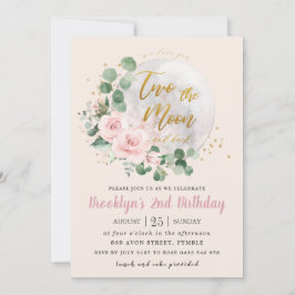 Rosa Blommigt Kärlek Ni två Måne andra födelsedage Inbjudningar