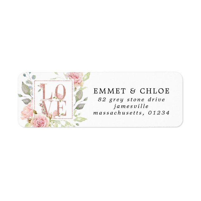 Rosa Blommigt Kärlek Return-adressetikett Returadress Etikett (Framsidan)