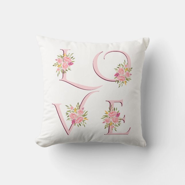  rosa blommigt Kärlek typografi Valentines day Kudde (Framsida)