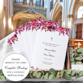 Rosa Blommigt Katolska Bröllop Mass Ceremony-progr