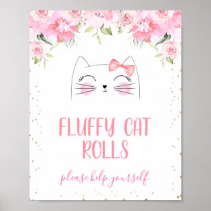 Rosa Blommigt Kitten Ansikte och Bow Birthday Sign Poster