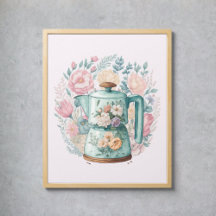 Rosa Blommigt Koffee Kettle Watercolor Kitchen