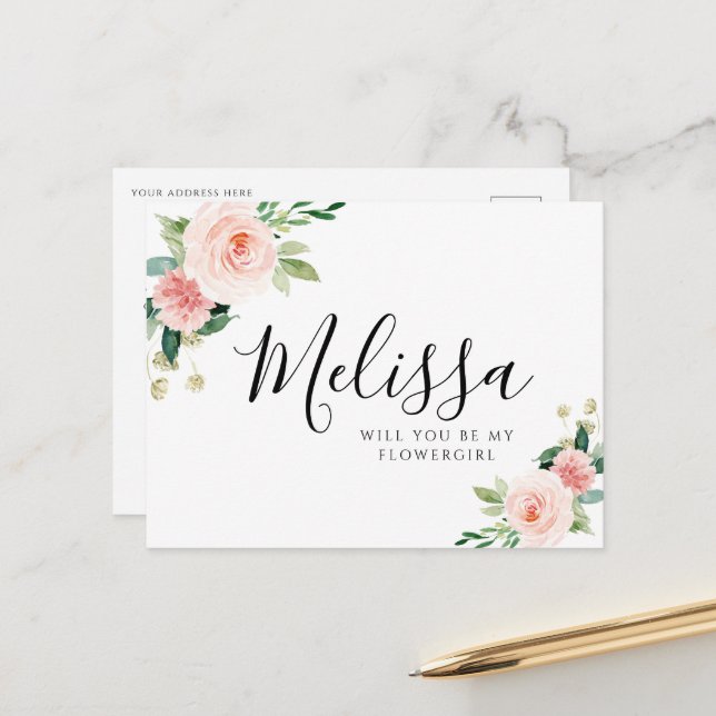  rosa blommigt kommer du att få ett blomsterflicke vykort (Fram/Back In Situ)