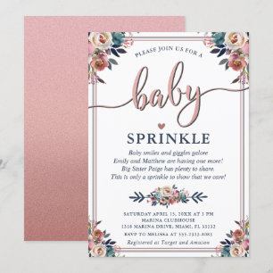 Rosa Blommigt Kön Neutral Baby Sprinkle Dikt Inbjudningar