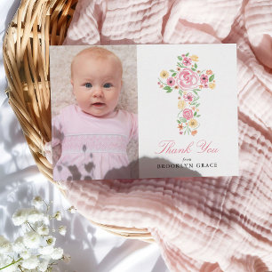Rosa Blommigt Kor Baptism/Christening Tack Vykort