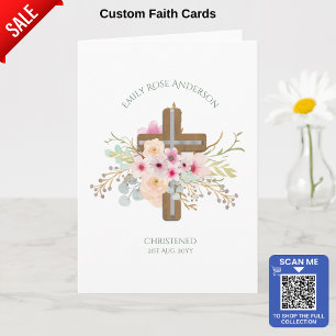 Rosa Blommigt Kor Bouquet Girl Baptism Christening Kort