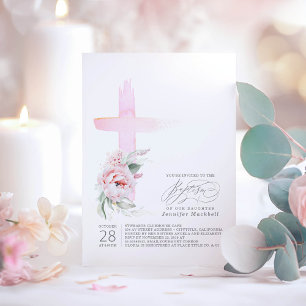 Rosa Blommigt Kor Elegant  Modern Girl Baptism Inbjudningar