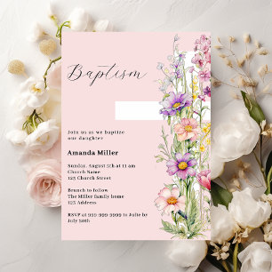Rosa blommigt kor flicka Baptism Inbjudningar