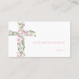 Rosa Blommigt Kor Girl Baptism Place Card Placeringskort