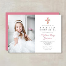 Rosa Blommigt Kor Girl First Communion Photo