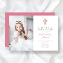 Rosa Blommigt Kor Girl First Communion Photo