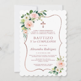 Rosa Blommigt Kor Spanska 1:a födelsedag Inbjudningar