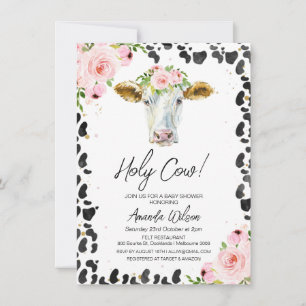 Rosa Blommigt Kow Print Baby Shower Tack för ditt Inbjudningar