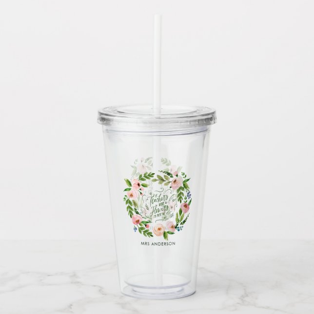  rosa blommigt krans tack vare lärarpresenten take away mugg (Framsida)