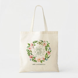 rosa blommigt krans tack vare lärarpresenten tygkasse