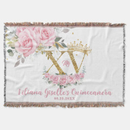 Rosa Blommigt Krona XV QUINCEAÑERA Quince Keepsaké Filt