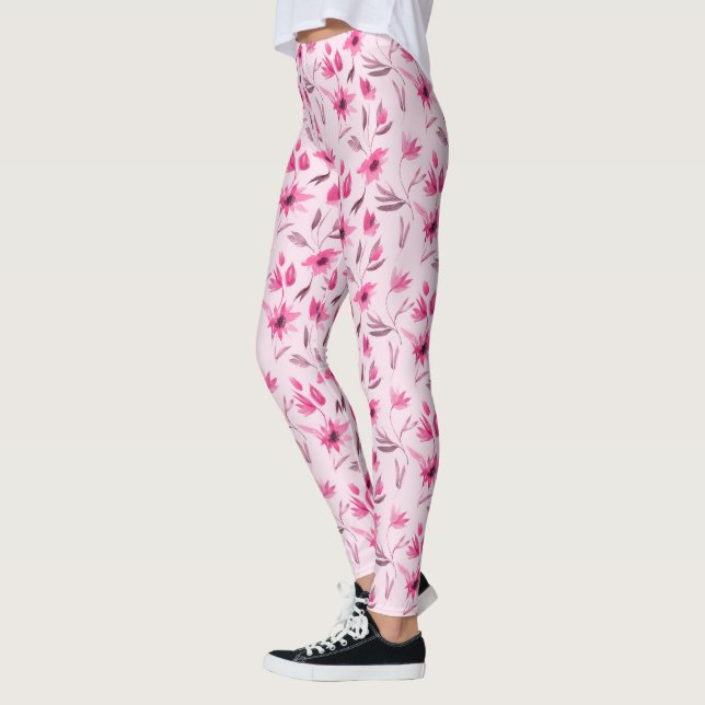 Rosa Blommigt Kvinnors Yoga High Waisted Leggings (Vänster)