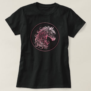 Rosa blommigt, läder med överdel av läder, präglat t shirt