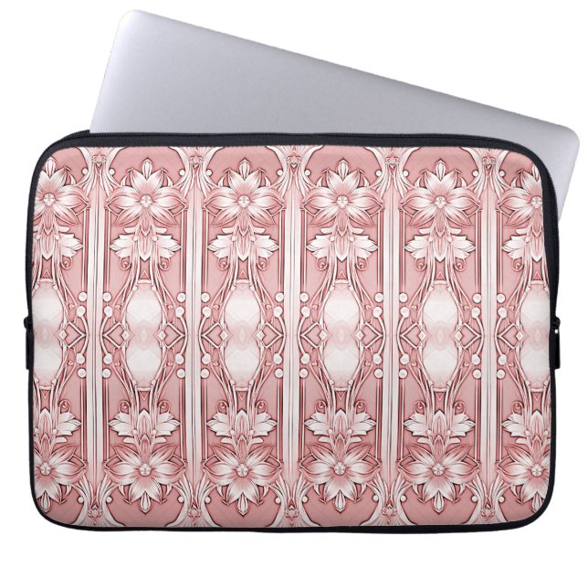 Rosa Blommigt Laptop sleeve (Framsidan)