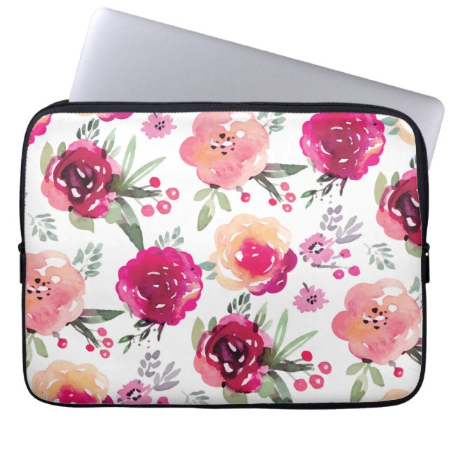 Rosa Blommigt Laptop sleeve (Framsidan)