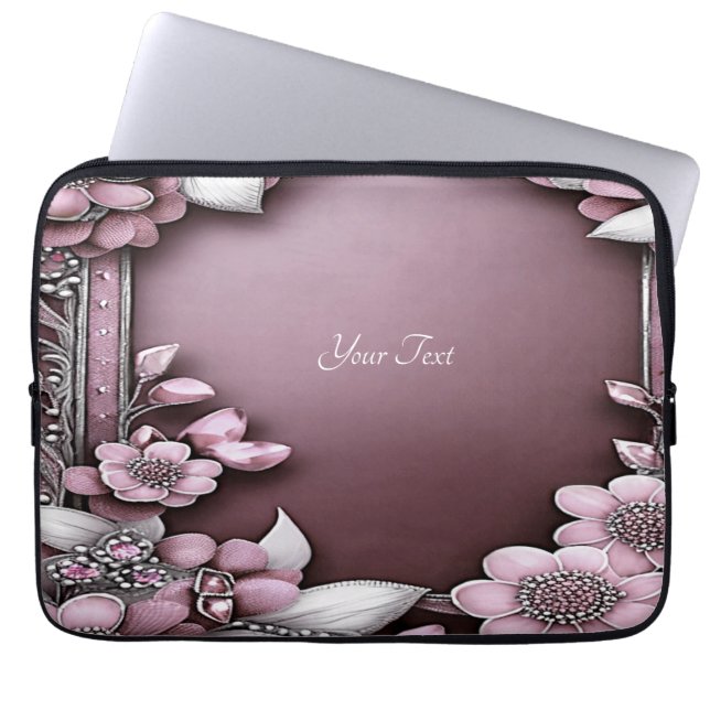 Rosa Blommigt Laptop sleeve (Framsidan)