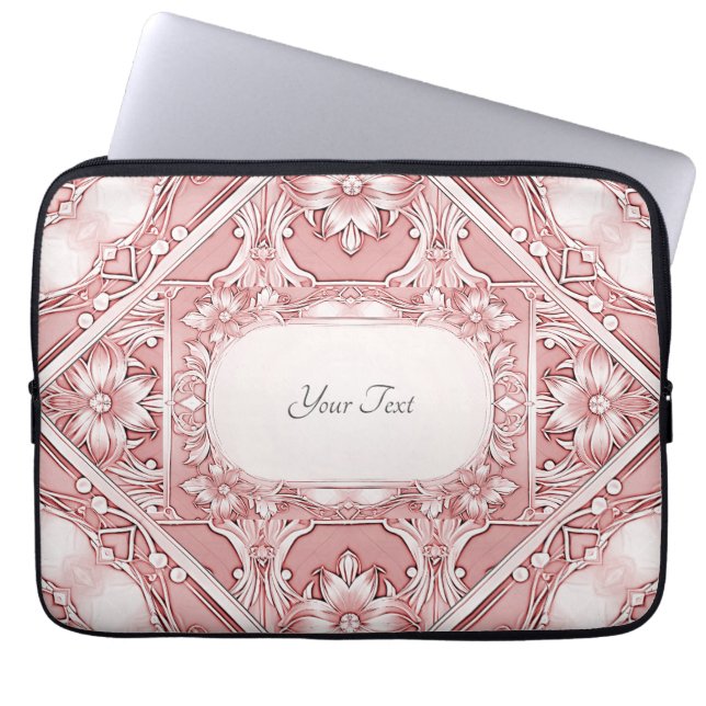 Rosa Blommigt Laptop sleeve (Framsidan)